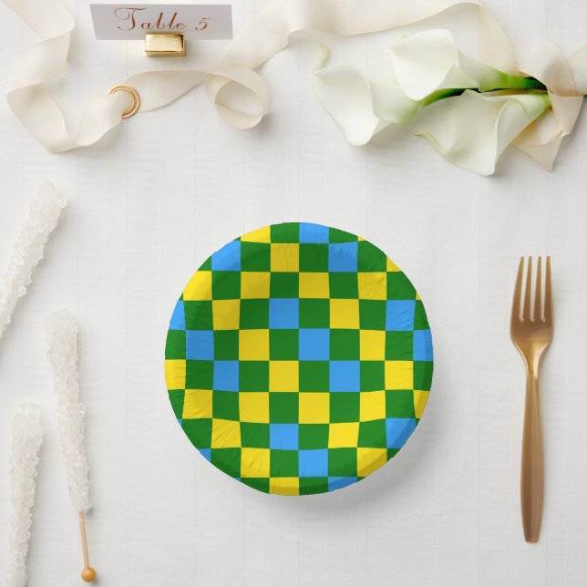 Blue Yellow Green Checkered Pattern Design  Paper Bowls (Wedding)