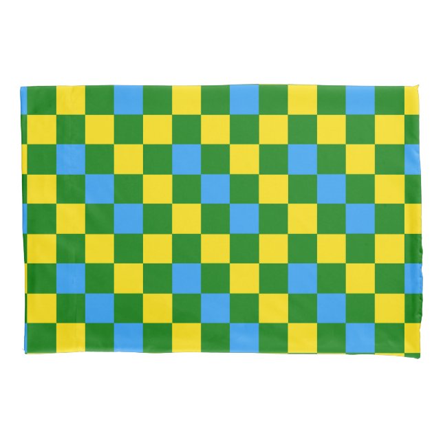 Blue Yellow Green Checkered Pattern Design  Pillow Case (Front)