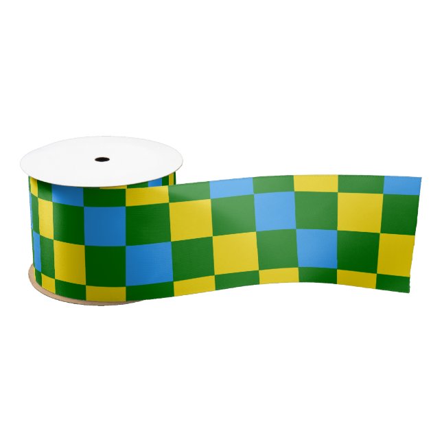 Blue Yellow Green Checkered Pattern Design  Satin Ribbon (Spool)