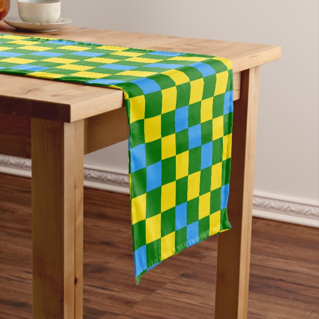 Blue Yellow Green Checkered Pattern Design  Short Table Runner (In Situ)