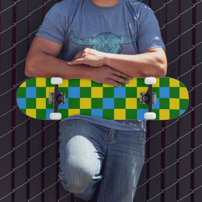 Blue Yellow Green Checkered Pattern Design  Skateboard (Outdoor 3)