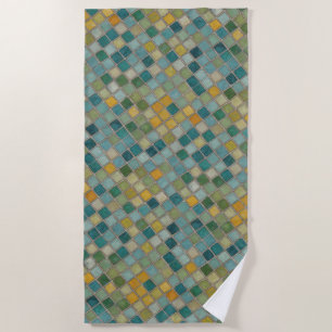 Blue Yellow Green Mosaic Tile Beach Towel
