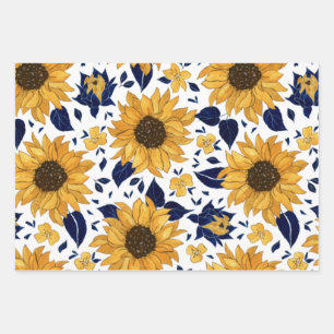 Blue Yellow Green Orange Flower Pattern  Wrapping Paper Sheets