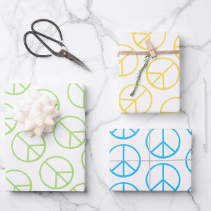 Blue Yellow Green Peace Sign Gift Wrap Combo