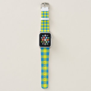 Blue Yellow Green Plaid Checker Pattern Apple Watch Band