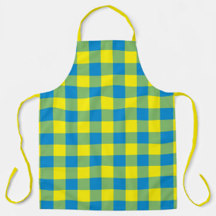 Blue Yellow Green Plaid Checker Pattern Apron