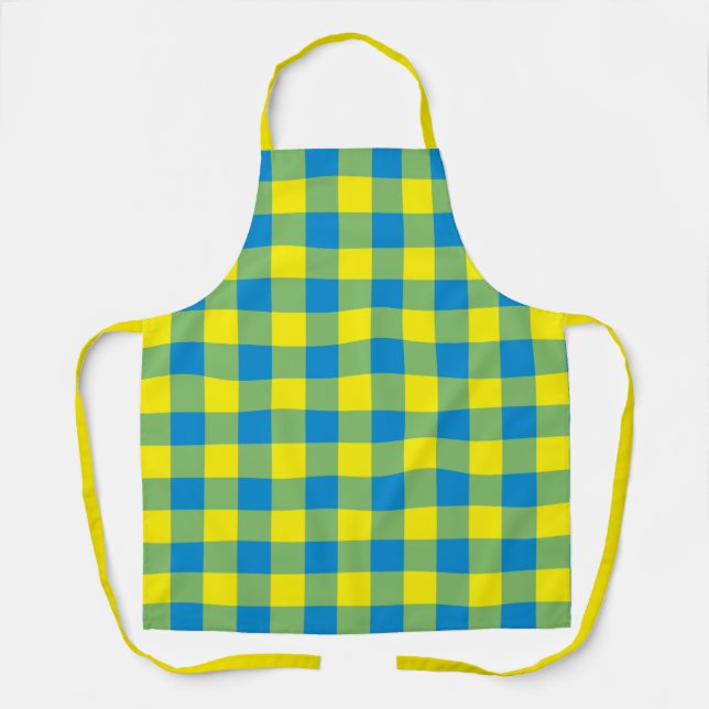 Blue Yellow Green Plaid Checker Pattern Apron (Front)