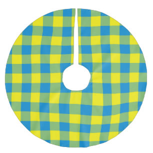 Blue Yellow Green Plaid Checker Pattern Brushed Polyester Tree Skirt