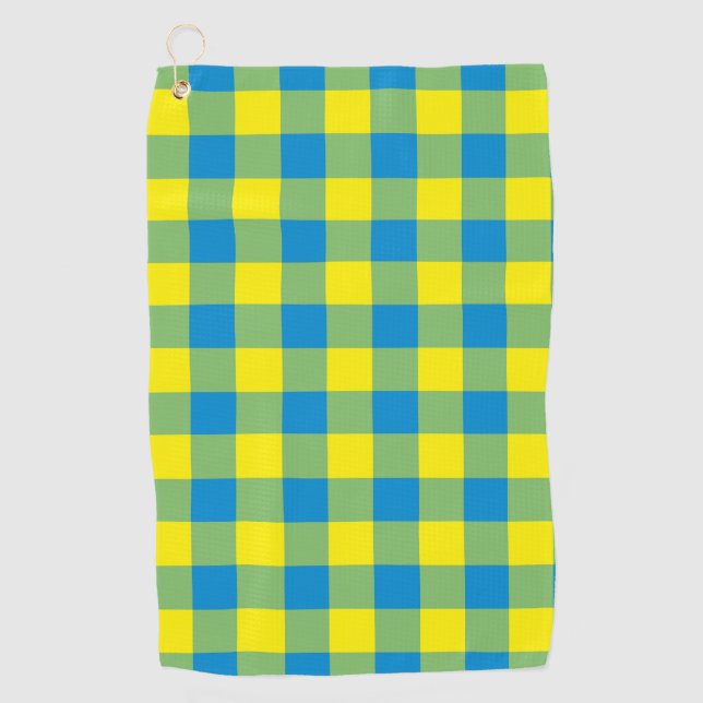 Blue Yellow Green Plaid Checker Pattern Golf Towel (Front)