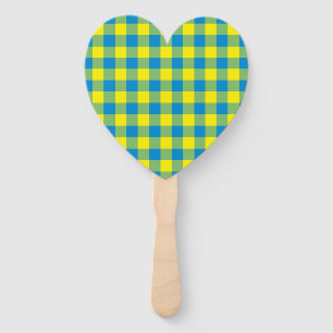 Blue Yellow Green Plaid Checker Pattern Hand Fan