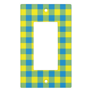 Blue Yellow Green Plaid Checker Pattern Light Switch Cover