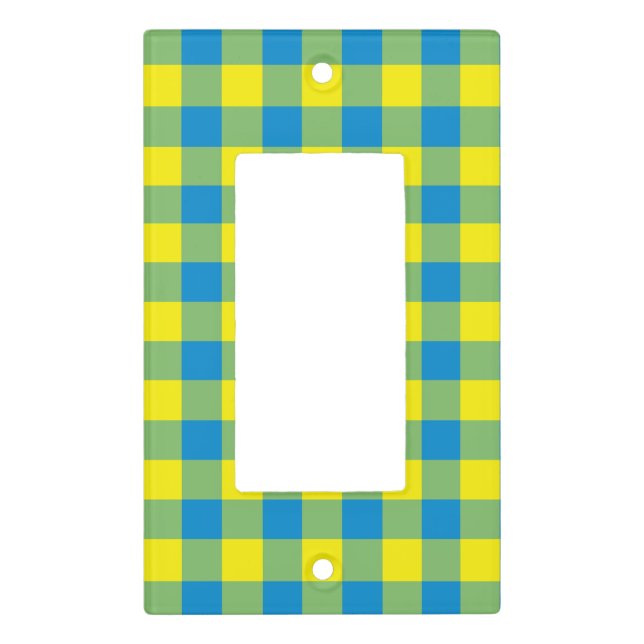 Blue Yellow Green Plaid Checker Pattern Light Switch Cover (Front)