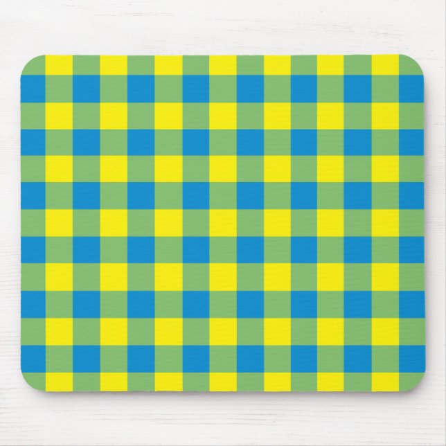 Blue Yellow Green Plaid Checker Pattern Mouse Pad (Front)