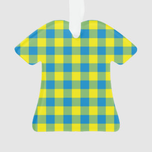 Blue Yellow Green Plaid Checker Pattern Ornament