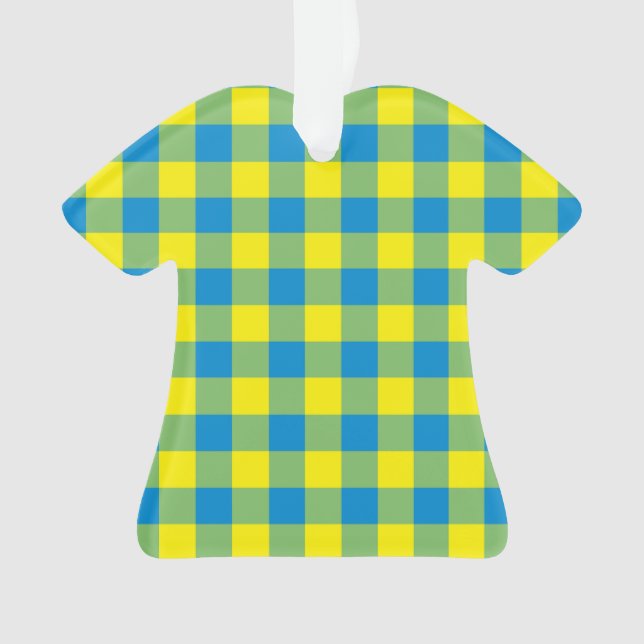 Blue Yellow Green Plaid Checker Pattern Ornament (Front)