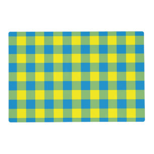 Blue Yellow Green Plaid Checker Pattern Placemat