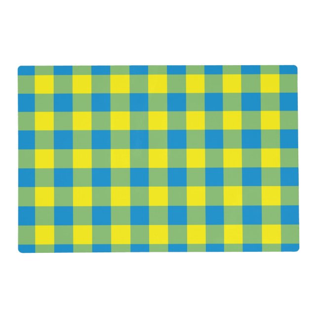 Blue Yellow Green Plaid Checker Pattern Placemat (Front)