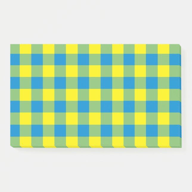 Blue Yellow Green Plaid Checker Pattern Post-it Notes (Front)
