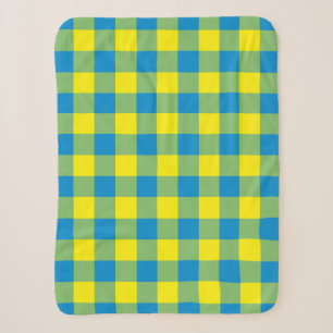 Blue Yellow Green Plaid Checker Pattern Sherpa Blanket