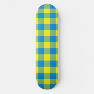 Blue Yellow Green Plaid Checker Pattern Skateboard