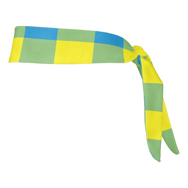 Blue Yellow Green Plaid Checker Pattern Tie Headband (Rotate 90)