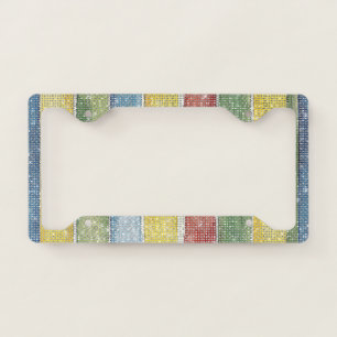 Blue Yellow Green Red Stripes Sparkle License Plate Frame