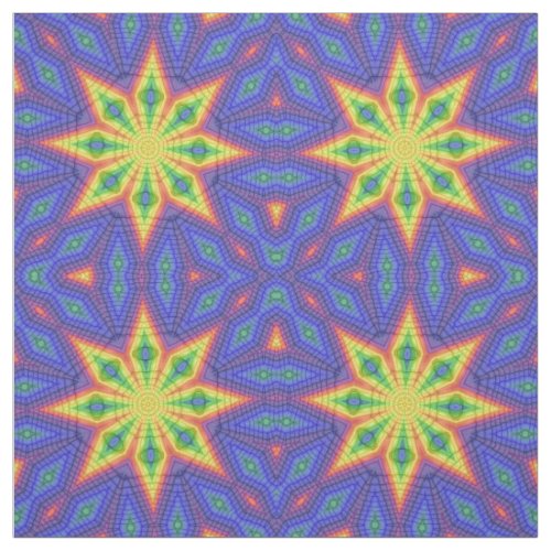 Blue Yellow Green Star Geometric Print Pattern Fabric