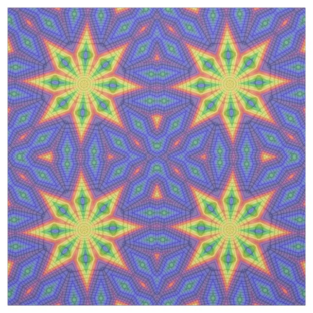Blue Yellow Green Star Geometric Print Pattern Fabric (Swatch)