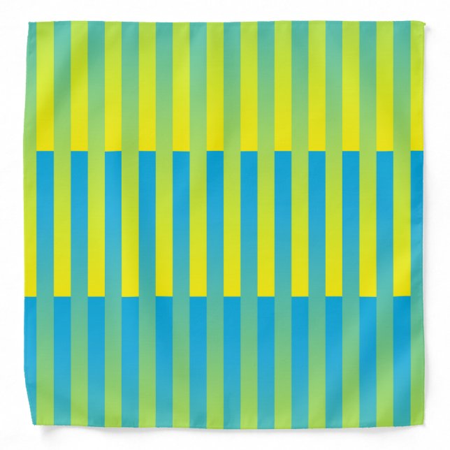 Blue Yellow Green Striped Pattern Bandana (Front)