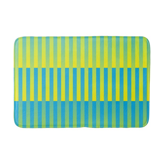 Blue Yellow Green Striped Pattern Bath Mat (Front)