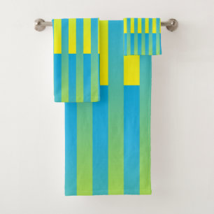 Blue Yellow Green Striped Pattern Bath Towel Set