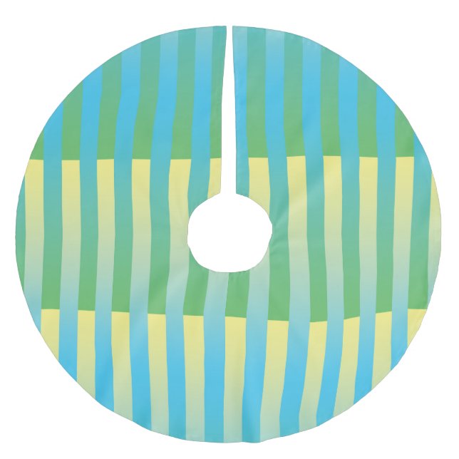 Blue Yellow Green Striped Pattern  Brushed Polyester Tree Skirt (Front)