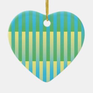 Blue Yellow Green Striped Pattern Ceramic Ornament