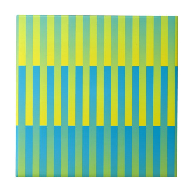 Blue Yellow Green Striped Pattern Ceramic Tile (Front)