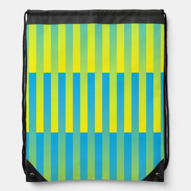 Blue Yellow Green Striped Pattern Drawstring Bag (Front)