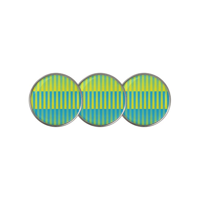 Blue Yellow Green Striped Pattern Golf Ball Marker (3 Up)