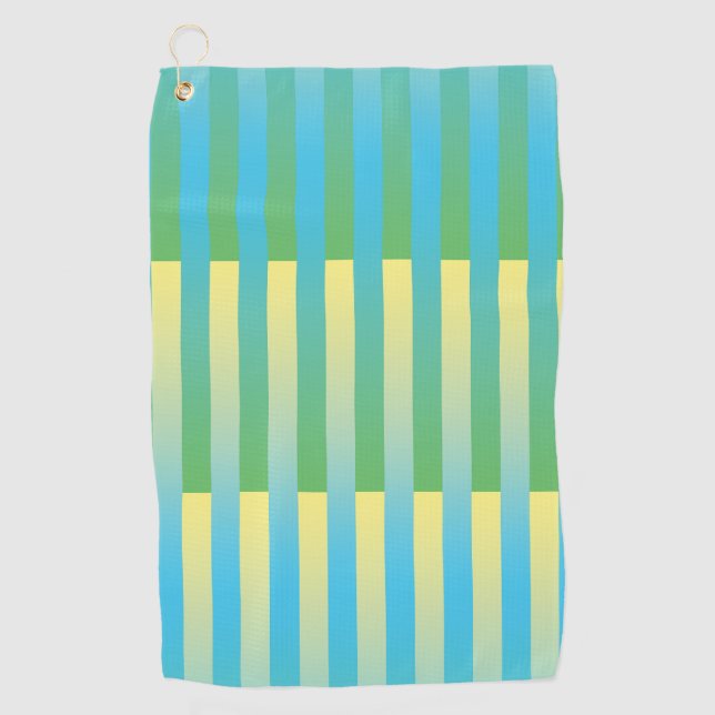 Blue Yellow Green Striped Pattern Golf Towel (Front)