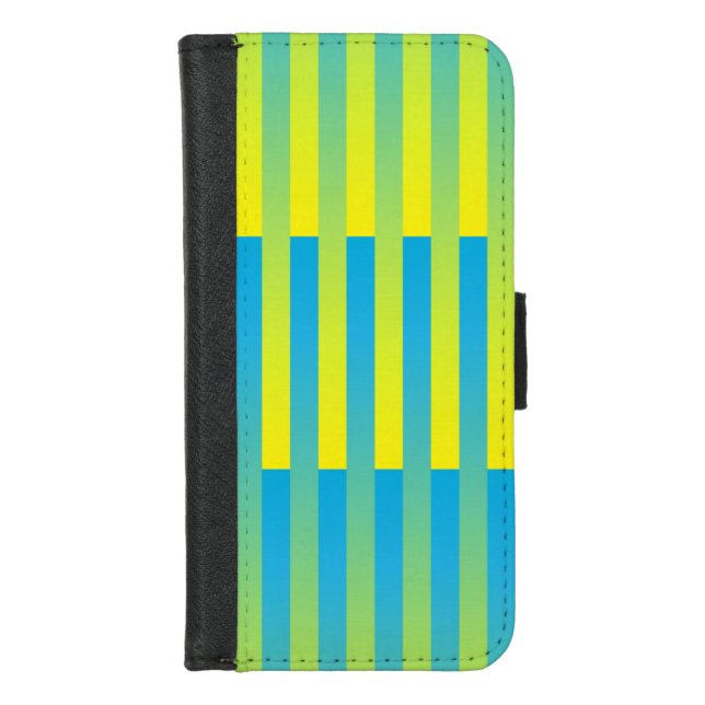 Blue Yellow Green Striped Pattern iPhone Wallet Case (Front)