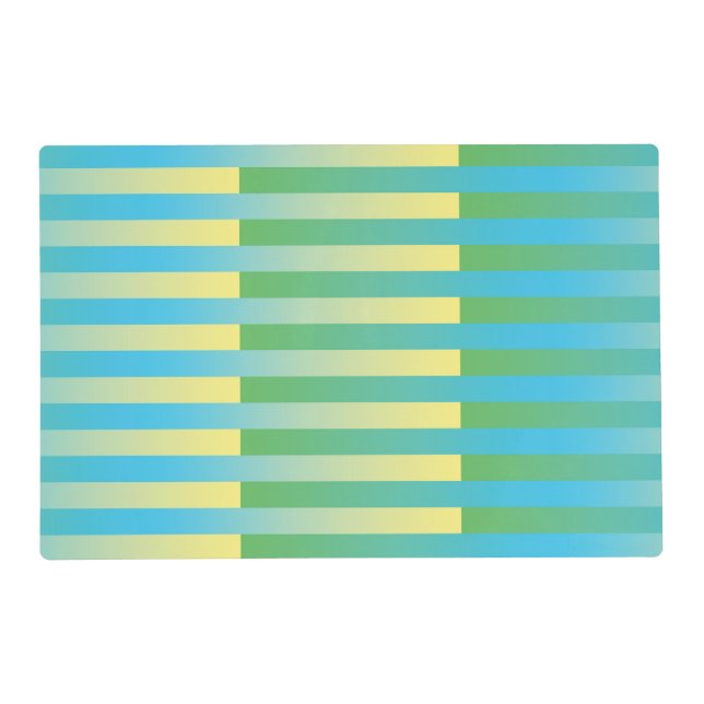 Blue Yellow Green Striped Pattern Laminated Placemat (Front)