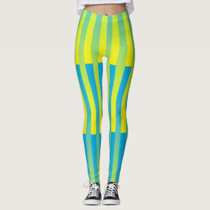 Blue Yellow Green Striped Pattern Leggings