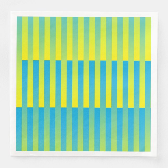 Blue Yellow Green Striped Pattern Paper Dinner Napkins (Front)