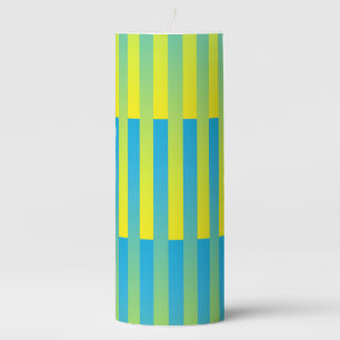 Blue Yellow Green Striped Pattern Pillar Candle