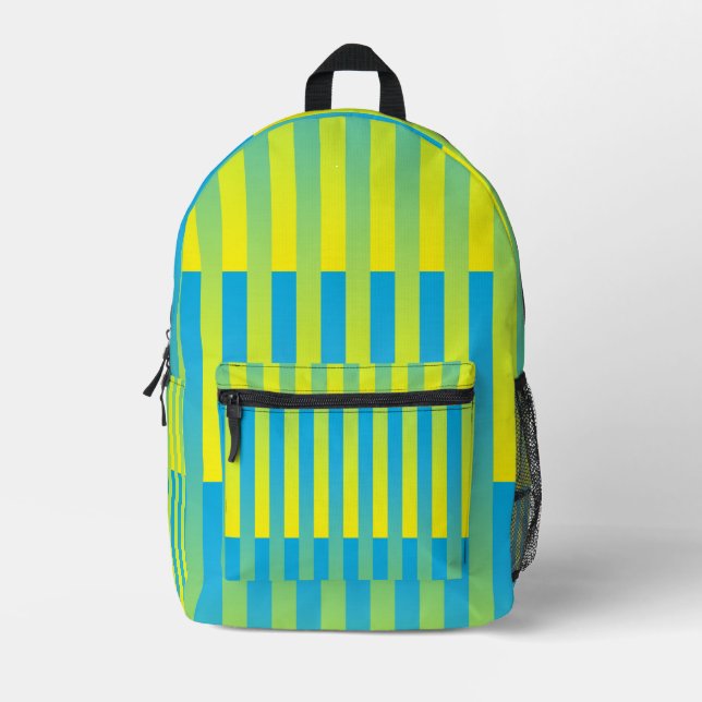 Blue Yellow Green Striped Pattern Printed Backpack (Front)