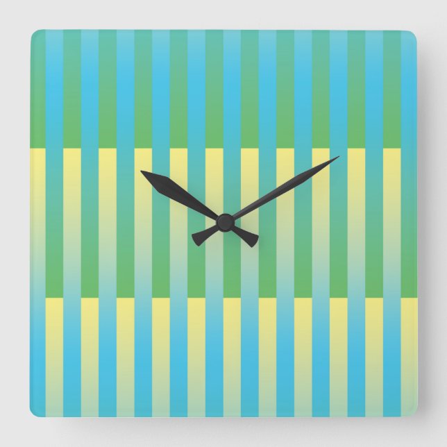 Blue Yellow Green Striped Pattern Square Wall Clock (Front)