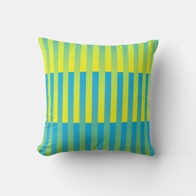 Blue Yellow Green Striped Pattern Throw Pillow (Front)
