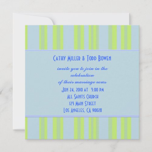 blue yellow green striped wedding custom invite