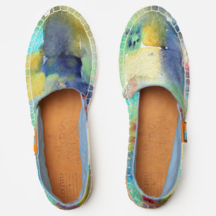 Blue Yellow Green Watercolor Abstract Painting Espadrilles