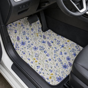 Blue Yellow Green Watercolor Wildflower Pattern Car Floor Mat
