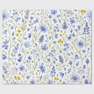 Blue Yellow Green Watercolor Wildflower Pattern Wrapping Paper