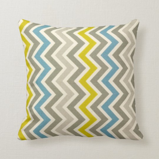 Blue Yellow Grey Chevron Large Pillow
